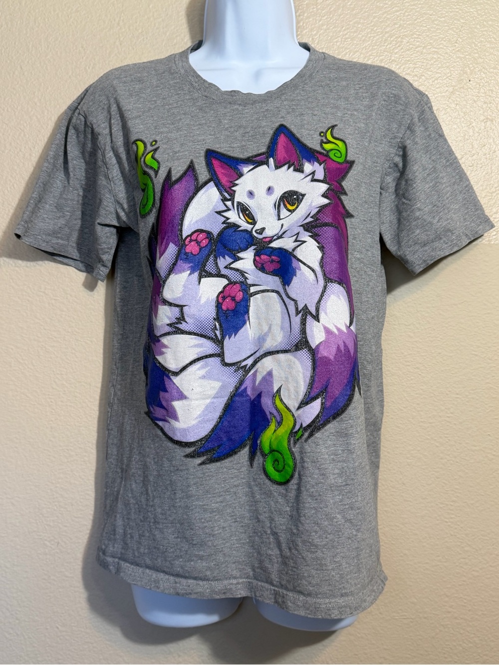 Fox Fire Gray Tee with Purple & Blue small